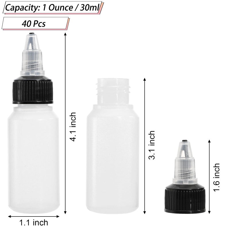 Bekith 40 Pack 1oz Dispensing Bottles, Boston Round HDPE Plastic Bottle with Twist Top Cap, Empty Plastic Squeeze Bottle - Image 2